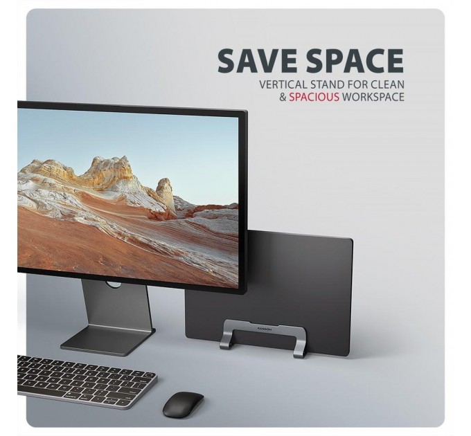 Вертикальна підставка для ноутбуків AXAGON STND-VG (розмір 10" – 17.3"), Сірий