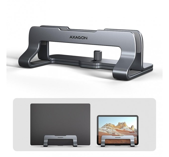 Вертикальна підставка для ноутбуків AXAGON STND-VG (розмір 10" – 17.3"), Сірий