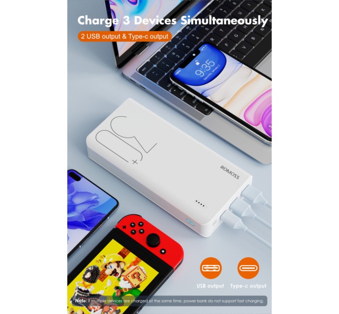 Універсальна мобільна батарея Romoss Sense8+ 30000mAh White (PHP30-401-02)