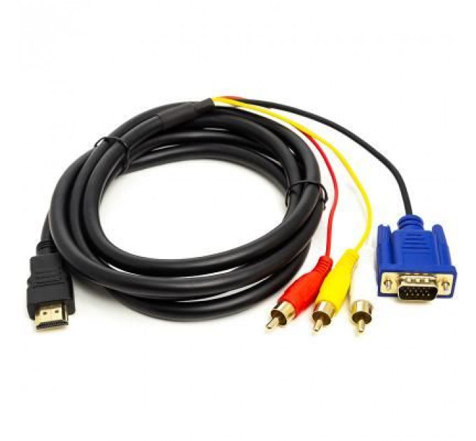 Кабель мультимедійний HDMI to VGA / 3*RCA 1.0m 1080p PowerPlant (CA912018)