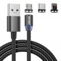 Дата кабель USB 2.0 AM to Lightning + Micro 5P + Type-C magnetic black Denmen (DN-D09E-BK)