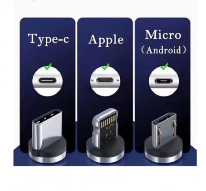 Дата кабель USB 2.0 AM to Lightning + Micro 5P + Type-C magnetic black Denmen (DN-D09E-BK)