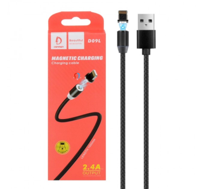 Дата кабель USB 2.0 AM to Lightning magnetic black Denmen (DN-D09L-BK)