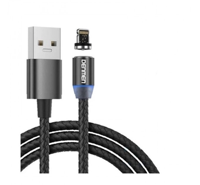 Дата кабель USB 2.0 AM to Lightning magnetic black Denmen (DN-D09L-BK)