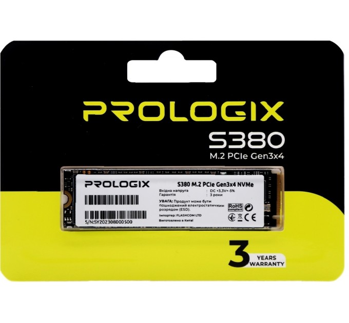 Накопичувач SSD  512GB Prologix S380 M.2 2280 PCIe 3.0 x4 NVMe 3D TLC (PRO512GS380)_Bulk