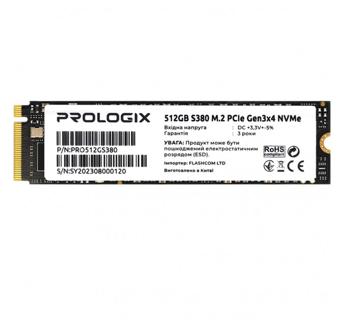 Накопичувач SSD  512GB Prologix S380 M.2 2280 PCIe 3.0 x4 NVMe 3D TLC (PRO512GS380)_Bulk