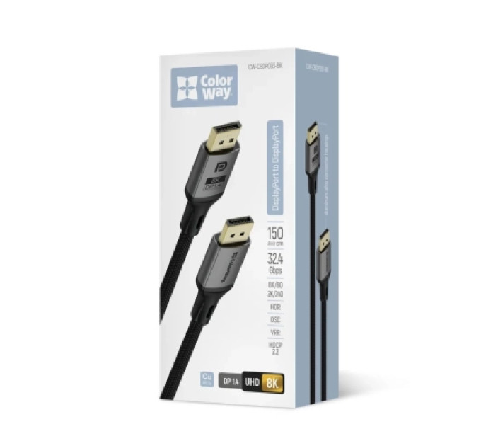 ColorWay Кабель мультимедійний DisplayPort M to DisplayPort M 1.5m V1.4 8K black ColorWay (CW-CBDP093-BK)