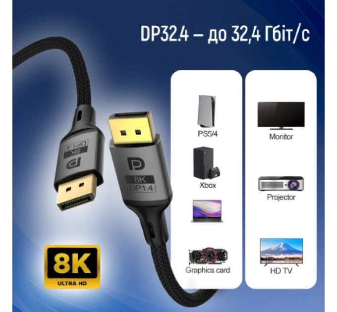 ColorWay Кабель мультимедійний DisplayPort M to DisplayPort M 3.0m V1.4 8K black ColorWay (CW-CBDP094-BK)