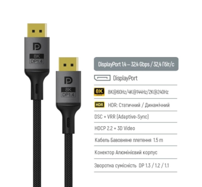 ColorWay Кабель мультимедійний DisplayPort M to DisplayPort M 3.0m V1.4 8K black ColorWay (CW-CBDP094-BK)