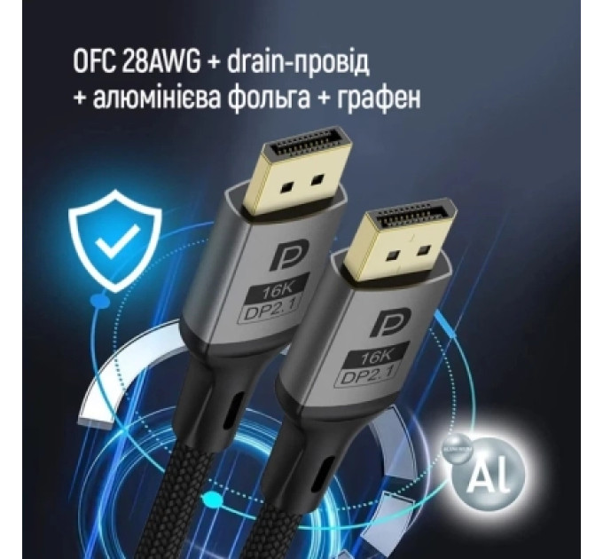 ColorWay Кабель мультимедійний DisplayPort M to DisplayPort M 1.5m V2.1 16K black ColorWay (CW-CBDP091-BK)