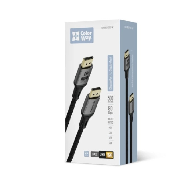 ColorWay Кабель мультимедійний DisplayPort M to DisplayPort M 3.0m V2.1 16K black ColorWay (CW-CBDP092-BK)