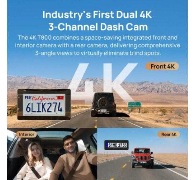 Відеореєстратор Xiaomi 70mai Dash Cam 4K T800-2 2562Gb Premium Set (1182547)