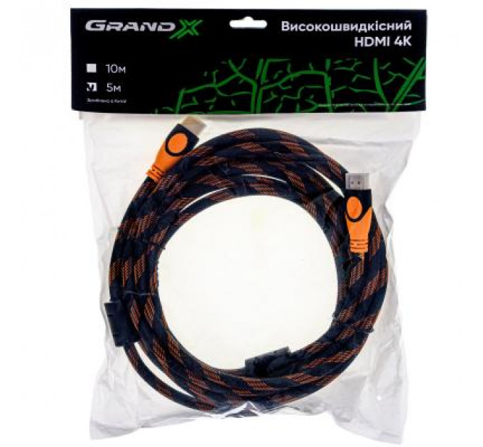 Кабель мультимедійний HDMI to HDMI 5.0m 4K Grand-X (HDN05-4K)
