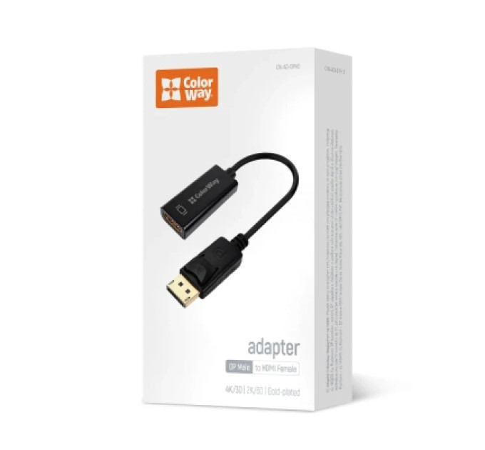 ColorWay Перехідник HDMI F to DisplayPort M 4K30Hz black ColorWay (CW-AD-DPHD)