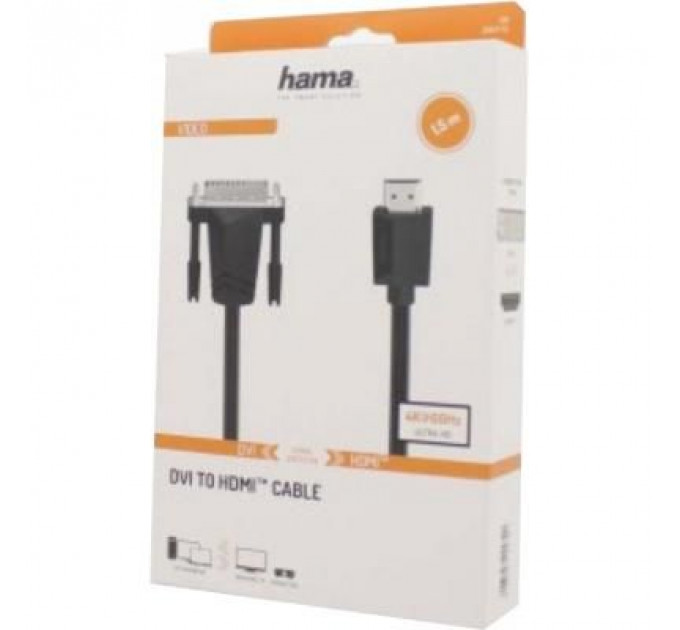 Кабель мультимедійний DVI to HDMI 1.5m Ultra HD 4K Black Hama (00200715)