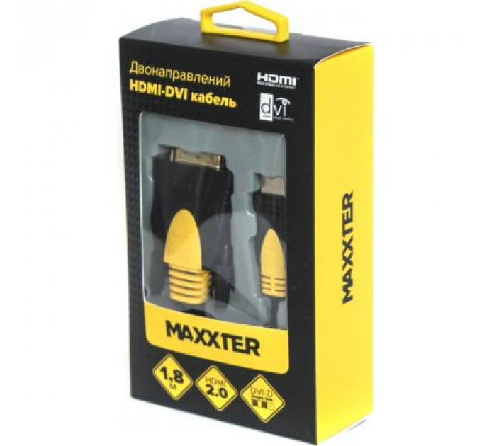 Кабель мультимедійний HDMI to DVI 1.8m 2-side V1.3 19-pin Maxxter (CCBP-HDMI-DVI-1.8)