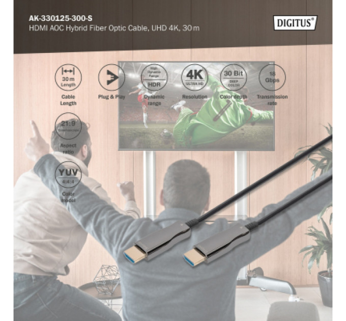 Digitus Кабель мультимедійний HDMI M to HDMI M 30m 4K AOC hybrid-fiber black Digitus (AK-330125-300-S)
