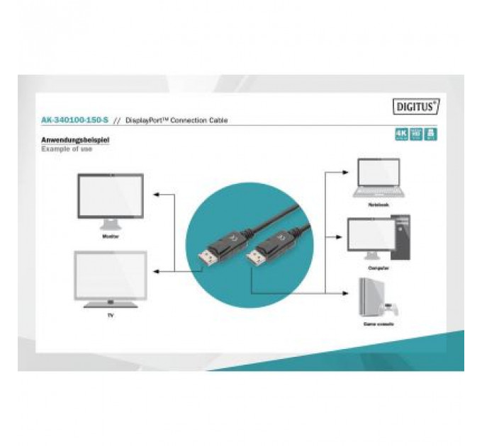 Кабель мультимедійний Display Port to Display Port 15.0m ASSMANN Digitus (AK-340100-150-S)
