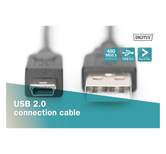 Digitus Дата кабель USB 2.0 AM to Mini 5P 3.0m black Digitus (AK-300130-030-S)