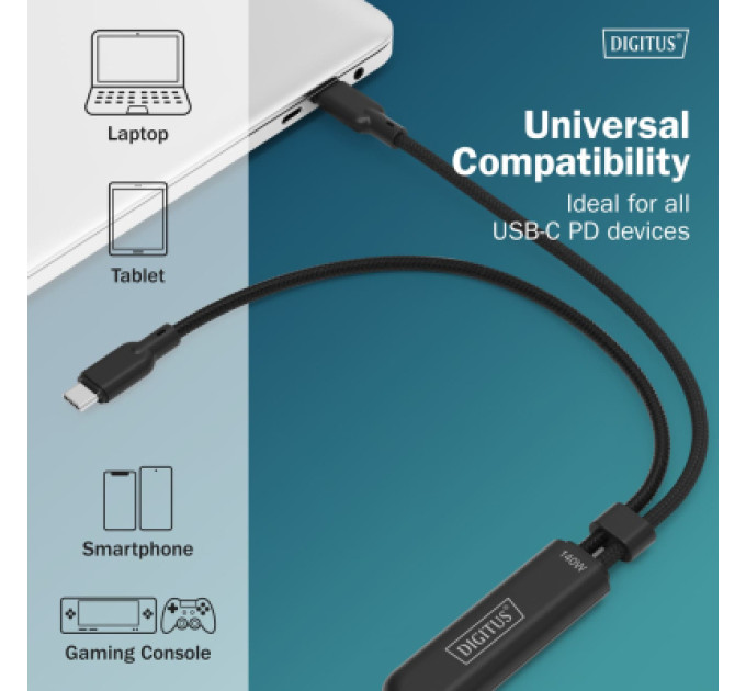 Digitus Дата кабель USB-C to 2xUSB-C 1.8m 140W black Digitus (AK-300170-018-S)