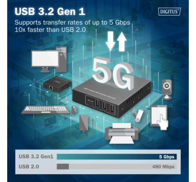 Digitus Адаптер Digitus USB extender 100 m RJ-45 to 3xUSB-A + 1xUSB-C (DA-73121)