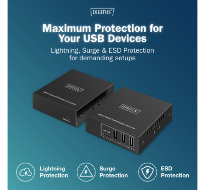 Digitus Адаптер Digitus USB extender 100 m RJ-45 to 3xUSB-A + 1xUSB-C (DA-73121)