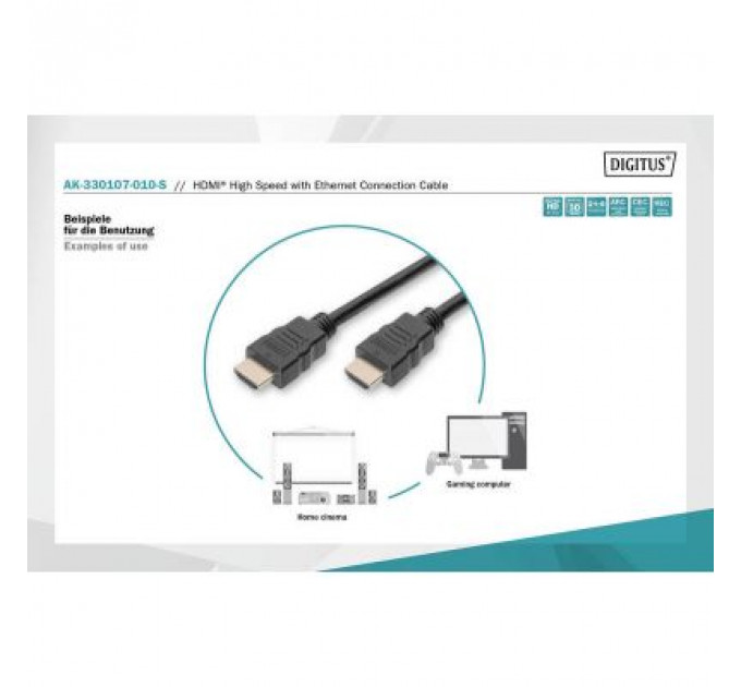 Кабель мультимедійний HDMI to HDMI 1.0m UHD 4K Digitus (AK-330107-010-S)