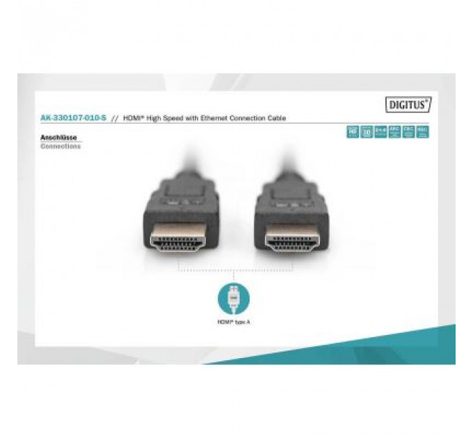 Кабель мультимедійний HDMI to HDMI 1.0m UHD 4K Digitus (AK-330107-010-S)