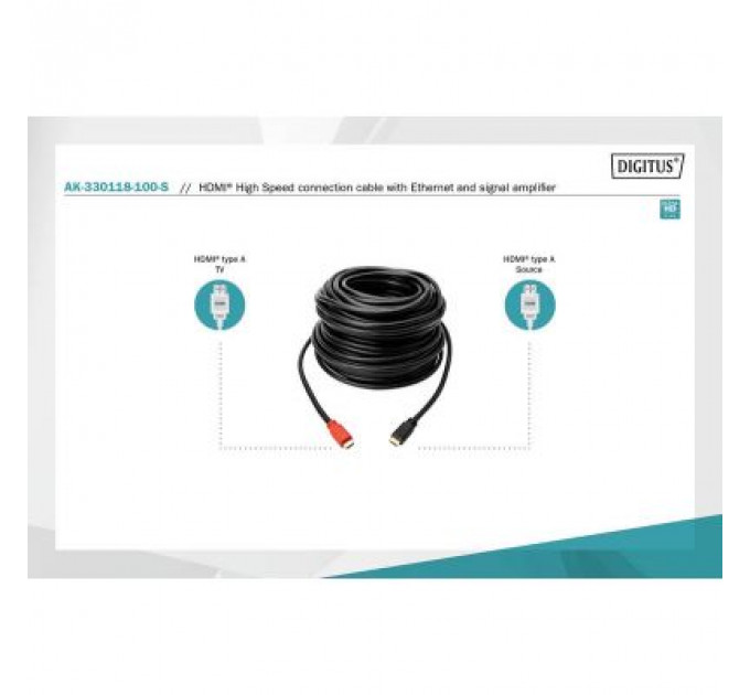 Кабель мультимедійний HDMI to HDMI 10.0m UHD 4K Amplifier Digitus (AK-330118-100-S)
