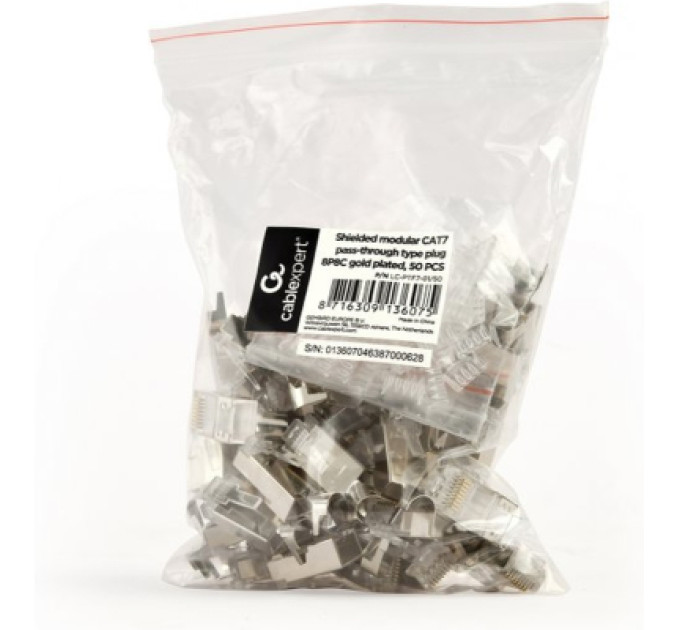 Cablexpert Конектор RJ45 cat.7 FTP 8P8C * 10 (наскрізні отв., позолоч. конт.) Cablexpert (LC-PTF7-01/10)