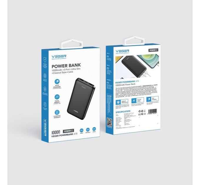 Veger Універсальна мобільна батарея Veger W1065 10000mAh (W1065.black)