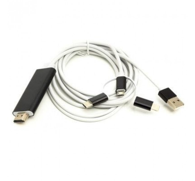 Кабель мультимедійний HDMI (M) to Lightning, Type-C, mirco USB 1.0m PowerPlant (CA911912)