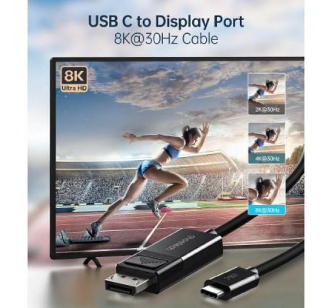 Кабель мультимедійний USB-C to DisplayPort 1.8m 8K 30Hz Choetech (XCP-1803-BK)