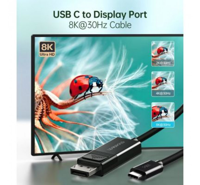 Кабель мультимедійний USB-C to DisplayPort 1.8m 8K 30Hz Choetech (XCP-1803-BK)