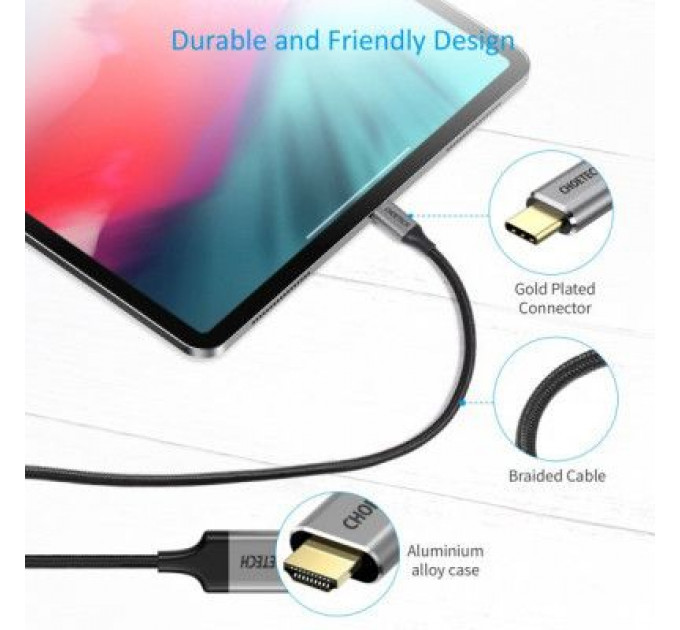 Кабель мультимедійний USB-C to HDMI 1.8m 4K 60Hz Choetech (CH0021-BK)
