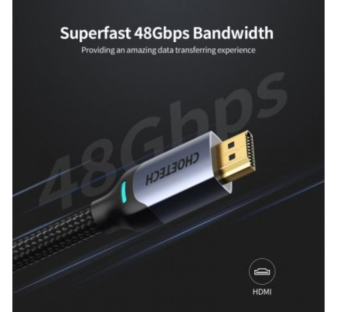 Кабель мультимедійний HDMI to HDMI 2.0m V.2.1 8K 60Hz HDR10 HLG 48Gbps YUV 444 Choetech (XHH01-BK)
