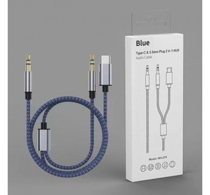 Кабель мультимедійний AUX MH-270 jack - jack 3.5mm-Type-C 1.2m blue XoKo (XK-MH-270)