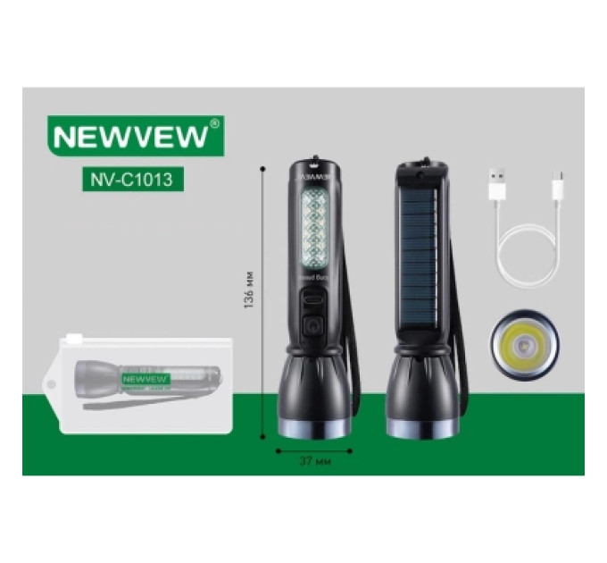 NEWVEW Ліхтар NEWVEW NV-C1013 Solar Panel 500mAh Black (NWVW-NV-C1013-BK)