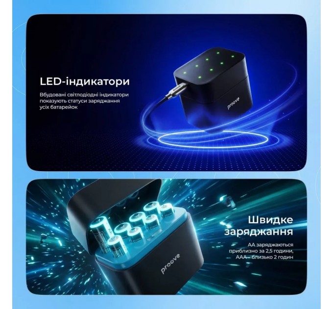 Зарядний пристрій Proove Compact Station 8pcs (4xAAA + 4xAA) Black (RBCS00000001)
