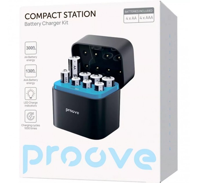 Зарядний пристрій Proove Compact Station 8pcs (4xAAA + 4xAA) Black (RBCS00000001)