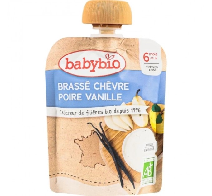 Дитяче пюре BabyBio Органічне з козячого молока з грушею та ваніллю 85 г (54087)