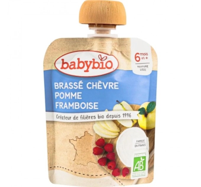 Дитяче пюре BabyBio Органічне з козячого молока з яблуком та малиною 85 г (54083)