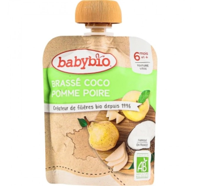 Дитяче пюре BabyBio Органічне з кокосового молока з яблуком та грушею 85 г (54094)