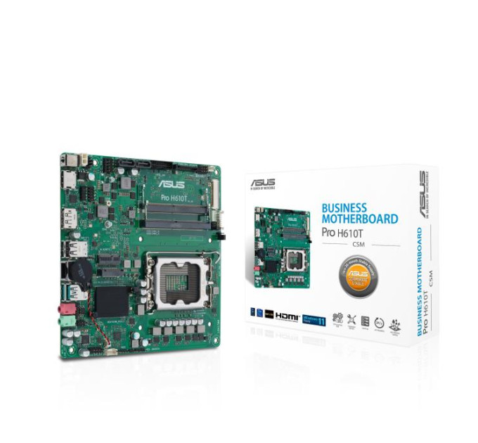 ASUS components Материнcька плата ASUS PRO H610T-CSM s1700 H610 2xDDR5 M.2 HDMI DP LVDS Thin mITX