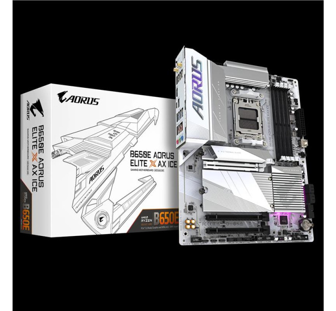 Gigabyte components Материнська плата GIGABYTE B650E A ELITE X ICE sAM5 B650 4xDDR5 M.2 HDMI DP Wi-Fi BT mATX білий