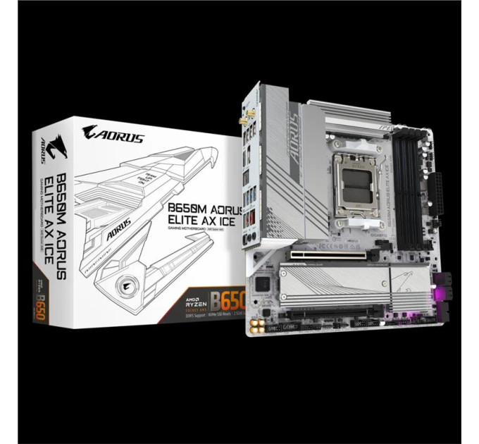 Gigabyte components Материнська плата GIGABYTE B650M A ELITE AX ICE sAM5 B650 4xDDR5 M.2 HDMI DP Wi-Fi mATX