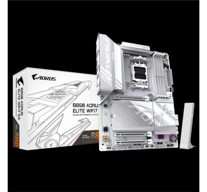 Gigabyte components Материнська плата GIGABYTE B850 A ELITE WF7 ICE sAM5 B850 4xDDR5 M.2 DP Type-C Wi-Fi BT ATX білий