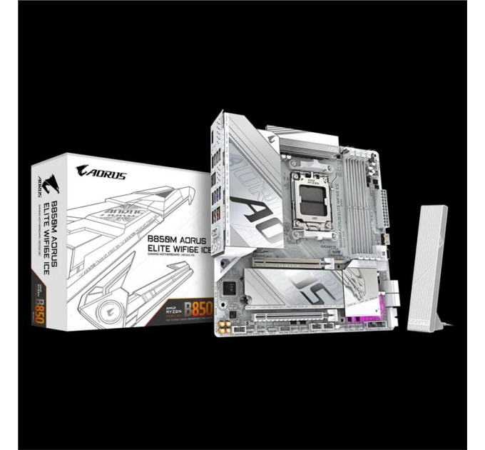 Gigabyte components Материнська плата GIGABYTE B850M AORUS ELITE WF6E ICE sAM5 B850 4xDDR5 M.2 Wi-Fi BT mATX