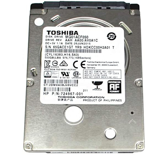 TOSHIBA_ Накопичувач HDD 2.5" SATA  500GB Toshiba 7200rpm 16MB (MQ01ACF050) Ref