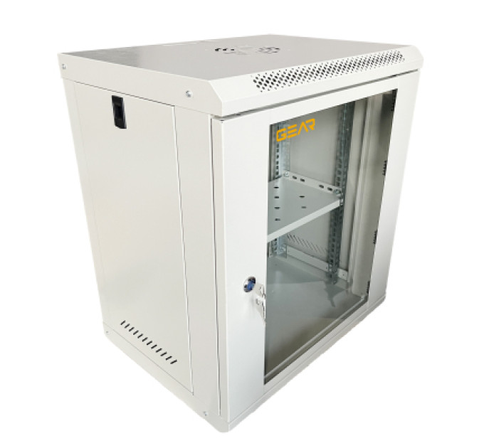 GEAR Шафа настінна GEAR 12U 19" 530x400x600 мм, + полка 19", grey (GWMSN-12U-530-400G)